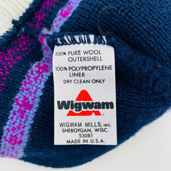 Wigwam Fair Isle Wool Tasseled Beanie Winter Hat Made in USA Navy Purple - Picture 5 of 11